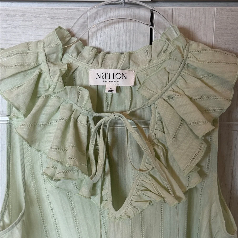 Nation LTD Pale Green Ruffle V-Neck Sleeveless Camisole - Picture 7 of 8
